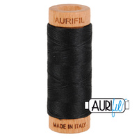 Aurifil 80wt Cotton Mako' 280m Spool - 2692 - Black